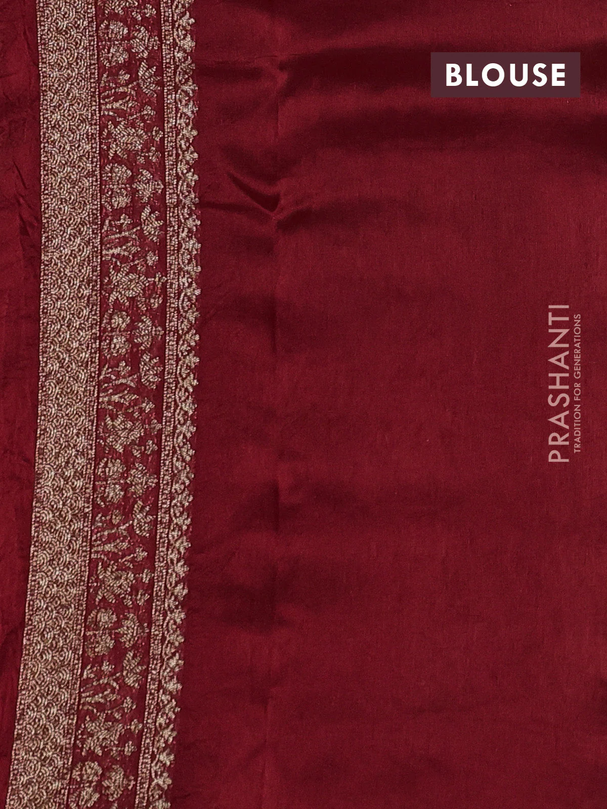 Banarasi raw silk saree maroon shade with thread & zari woven buttas and woven border - Image 3