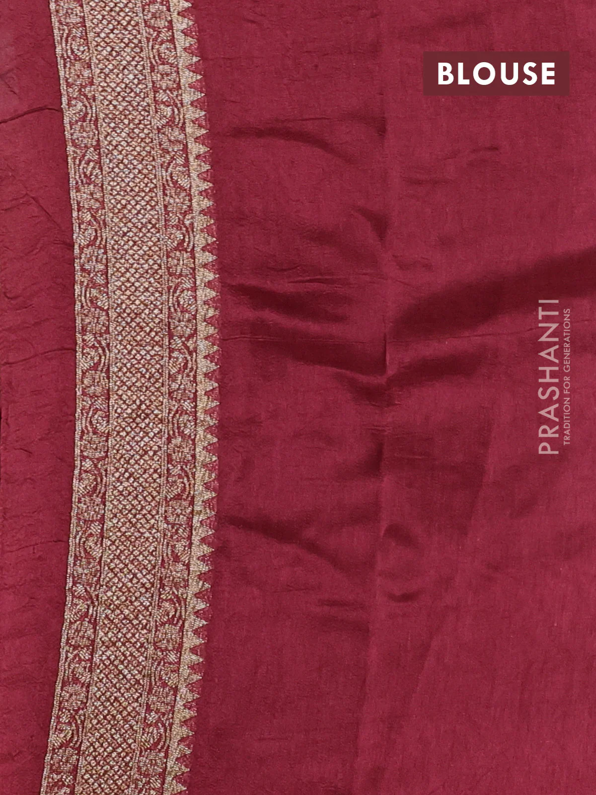 Banarasi raw silk saree maroon with allover thread & zari weaves and long woven border - Image 3