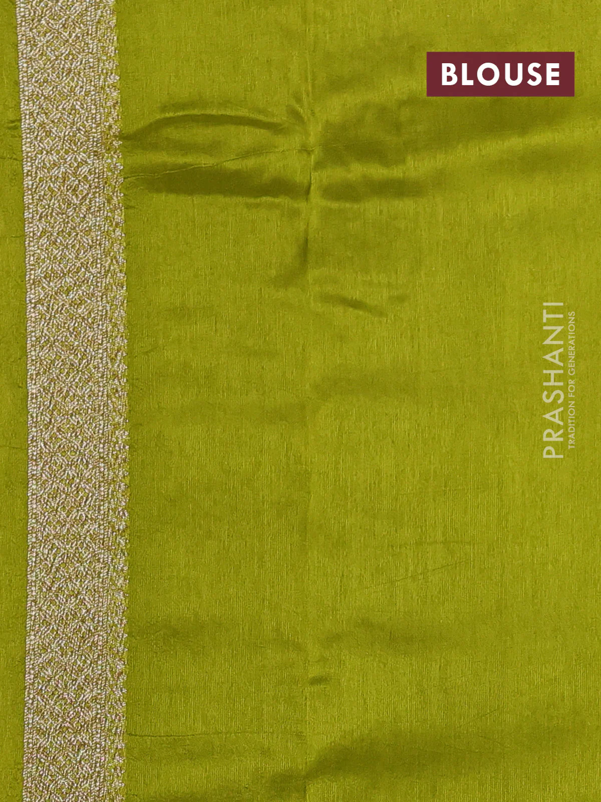 Banarasi raw silk saree mehendi green with allover thread & zari weaves and long woven border - Image 3