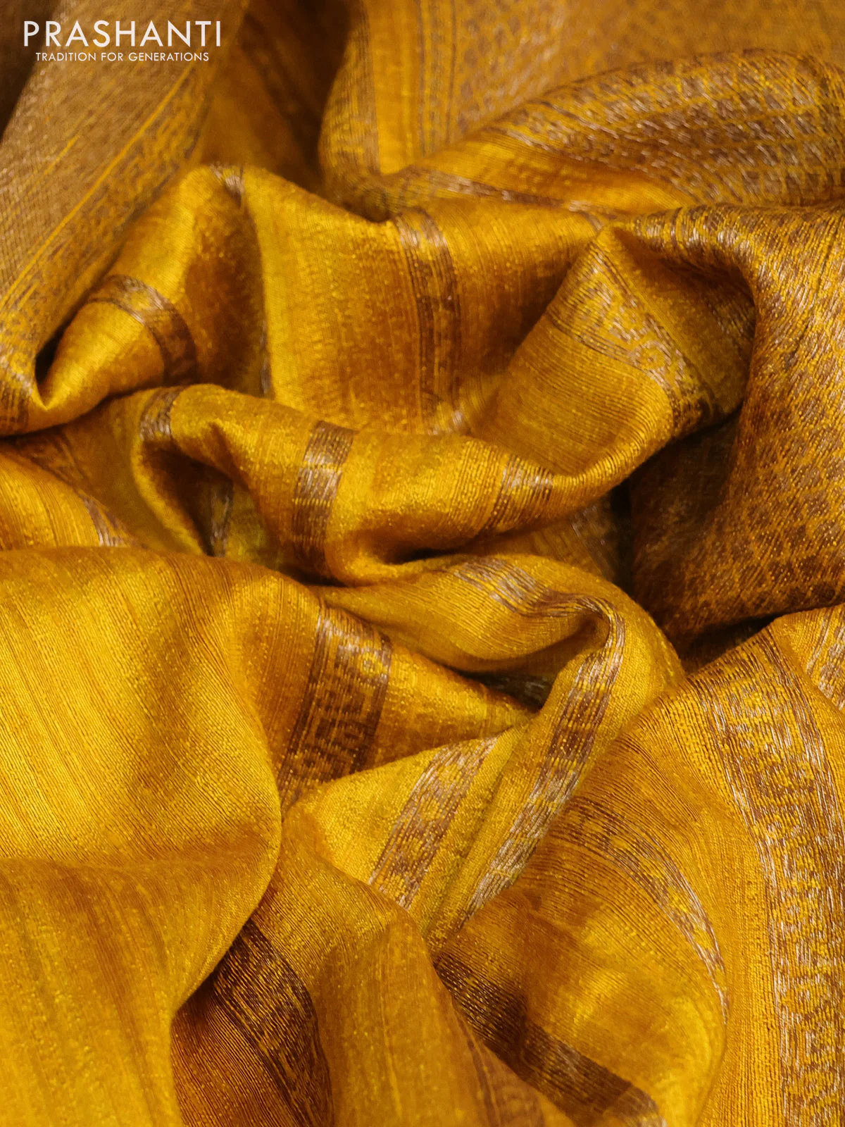 Banarasi raw silk saree mustard yellow with thread & zari weaves and woven border - Image 2
