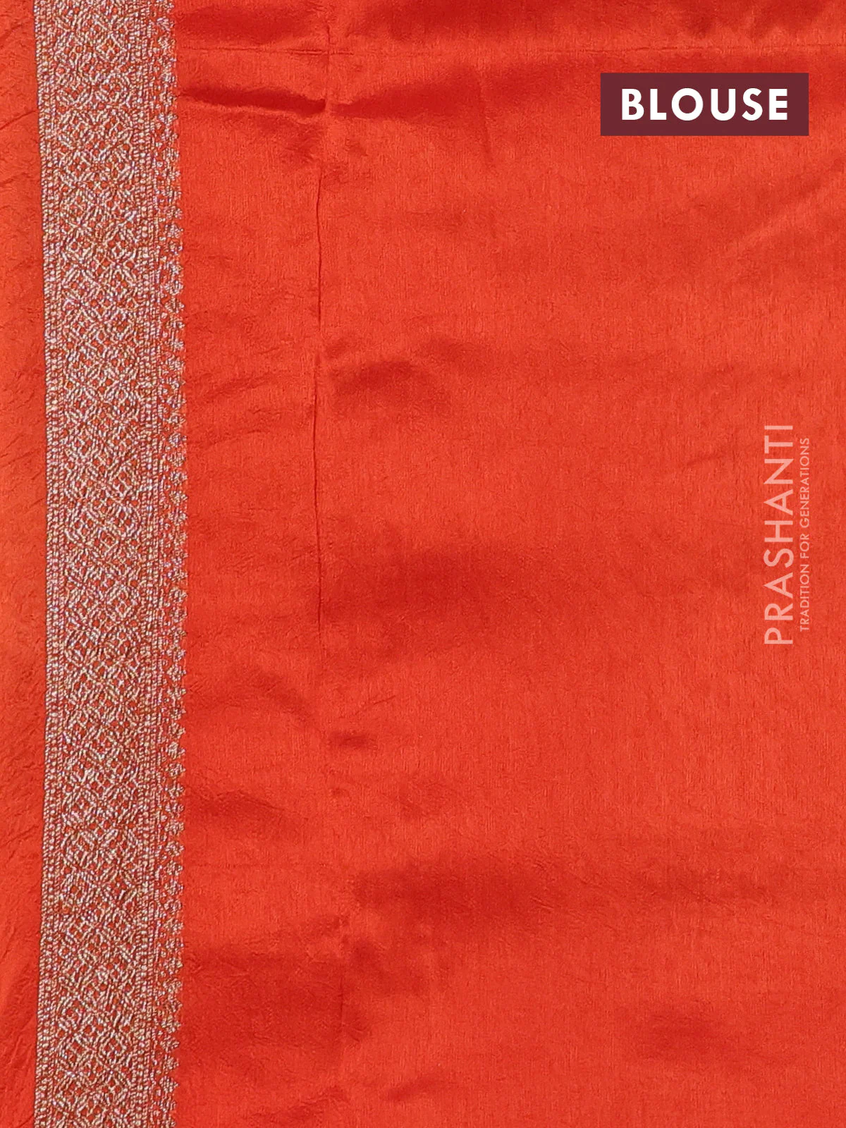 Banarasi raw silk saree orange with allover thread & zari weaves and long woven border - Image 3