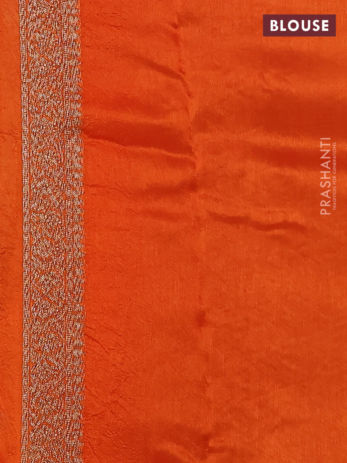 Banarasi raw silk saree orange with thread & zari woven buttas and floral design woven border - Image 3
