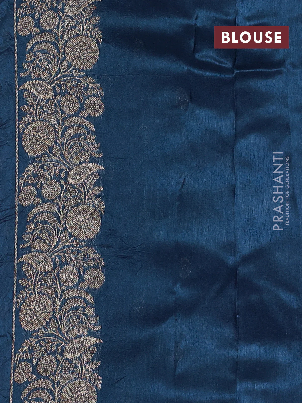 Banarasi raw silk saree peacock blue with thread & zari woven buttas and woven border - Image 3
