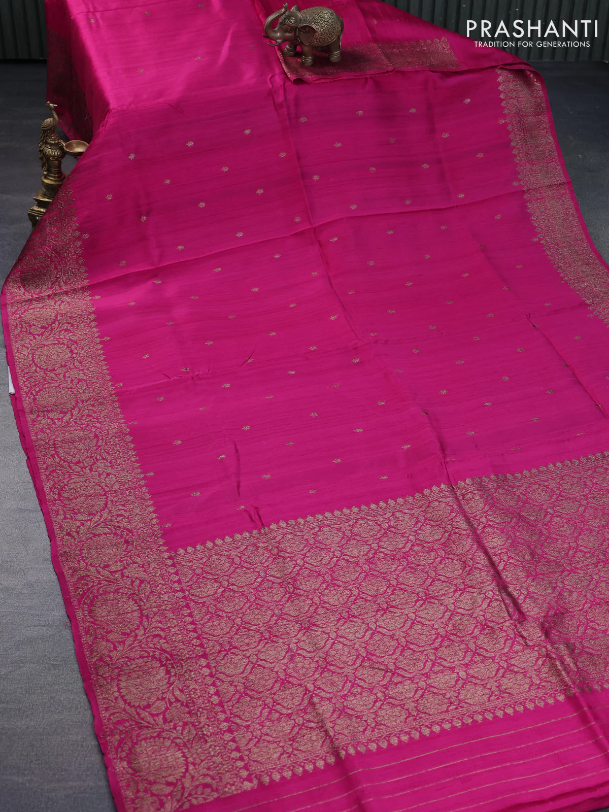 Banarasi raw silk saree pink with woven buttas and thread & zari woven border - Image 8