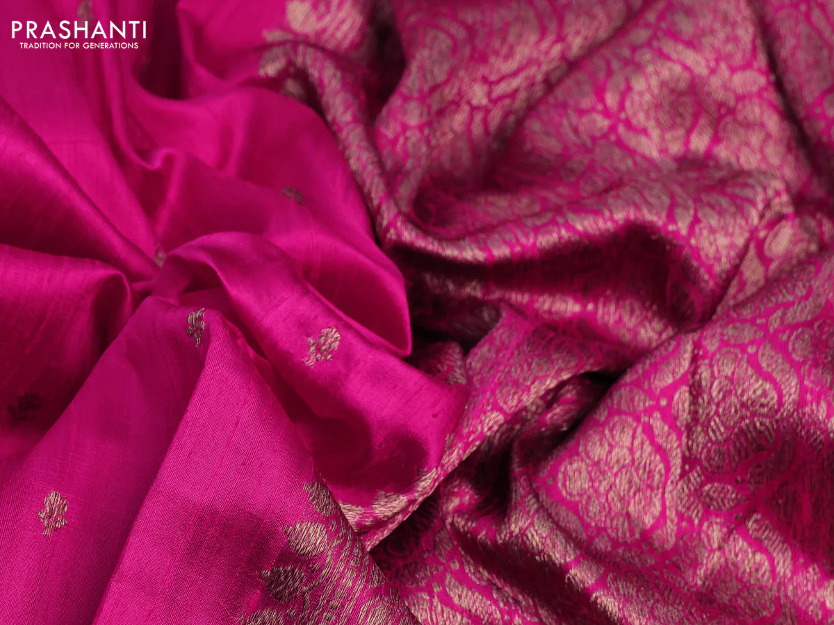 Banarasi raw silk saree pink with woven buttas and thread & zari woven border - Image 9