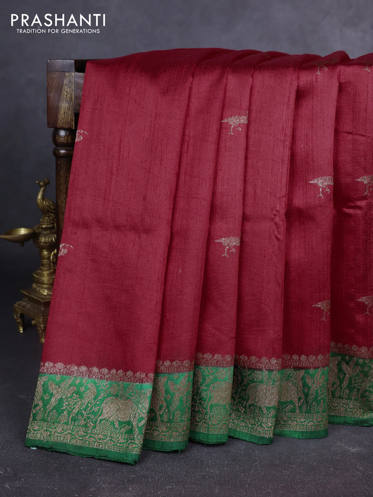 Banarasi raw silk saree red and green with woven buttas and woven border
