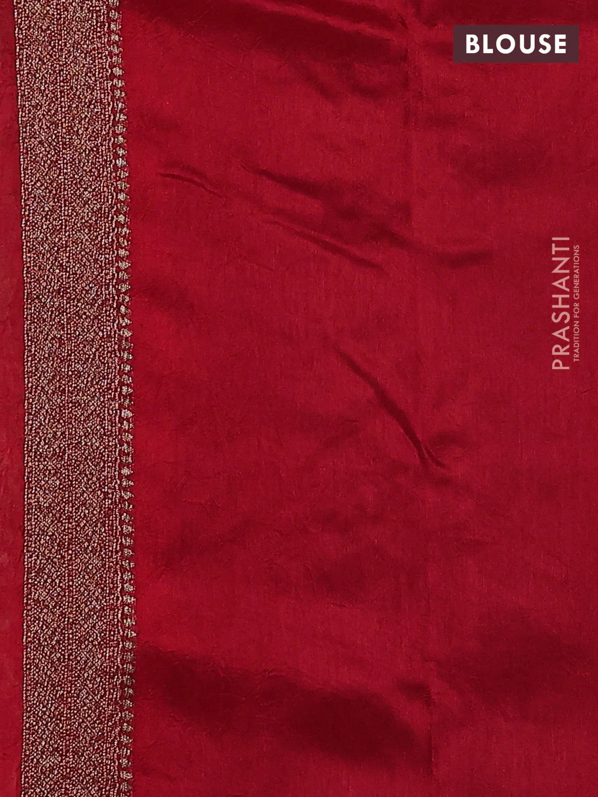 Banarasi raw silk saree red with allover thread & zari weaves and woven border - Image 3
