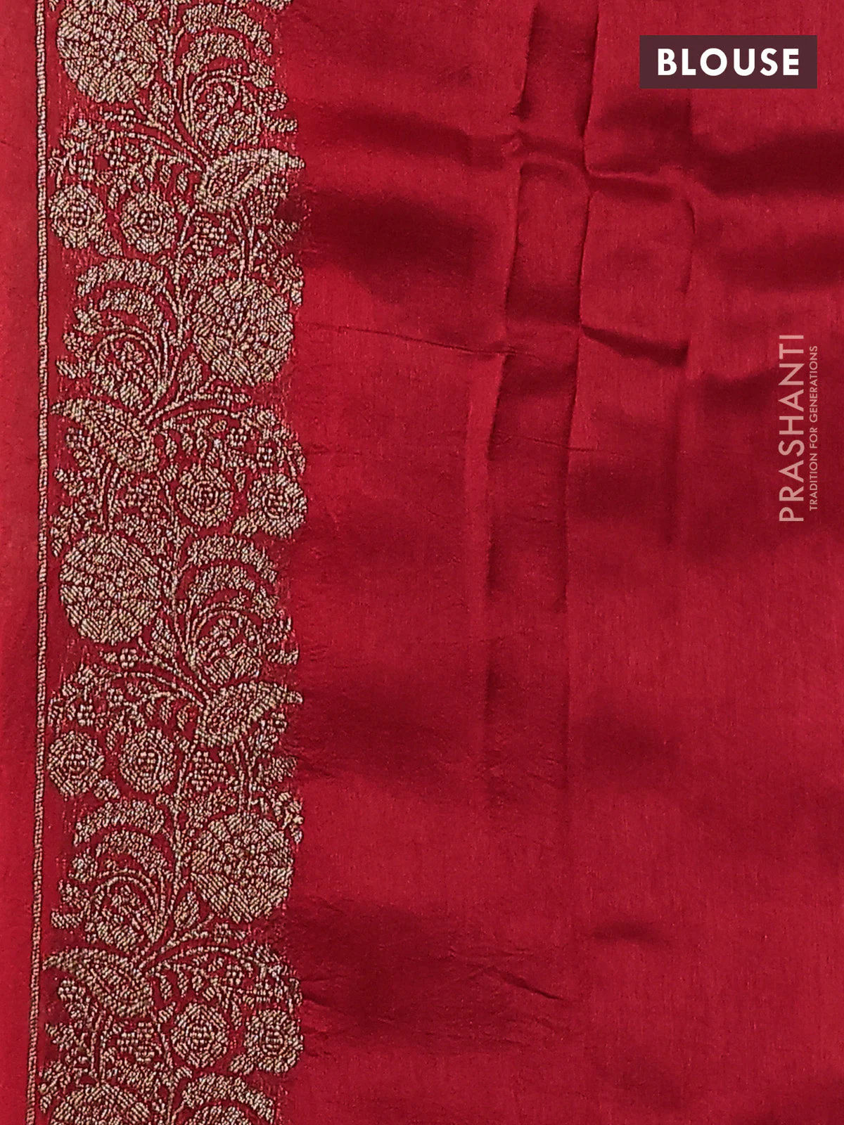 Banarasi raw silk saree red with thread & zari woven buttas and woven border - Image 3