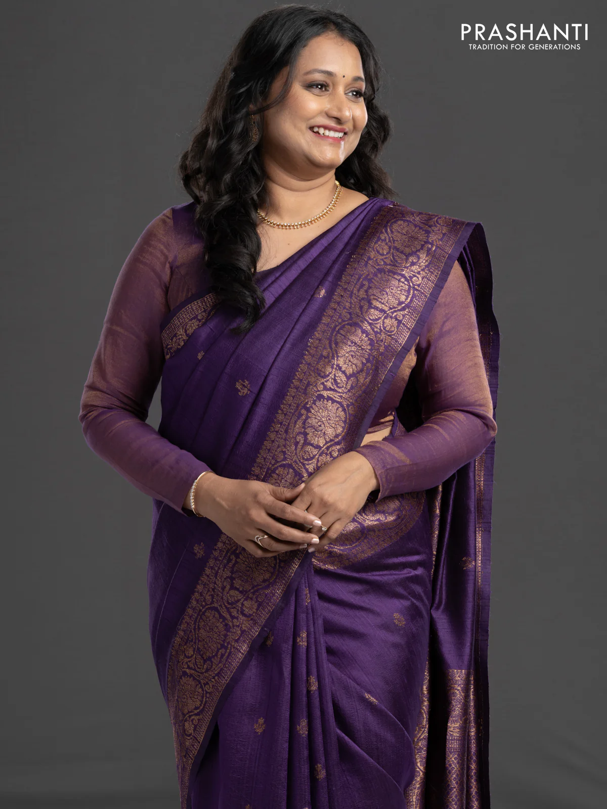 Banarasi raw silk saree violet and pink with woven buttas and woven border - Image 3