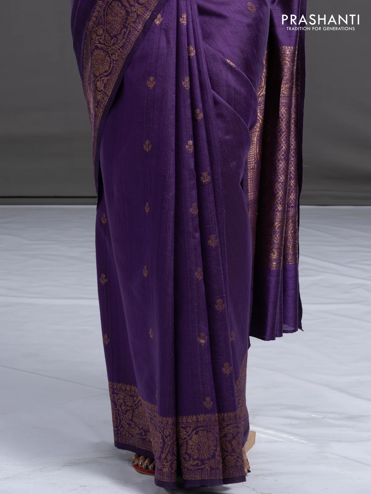 Banarasi raw silk saree violet and pink with woven buttas and woven border - Image 4