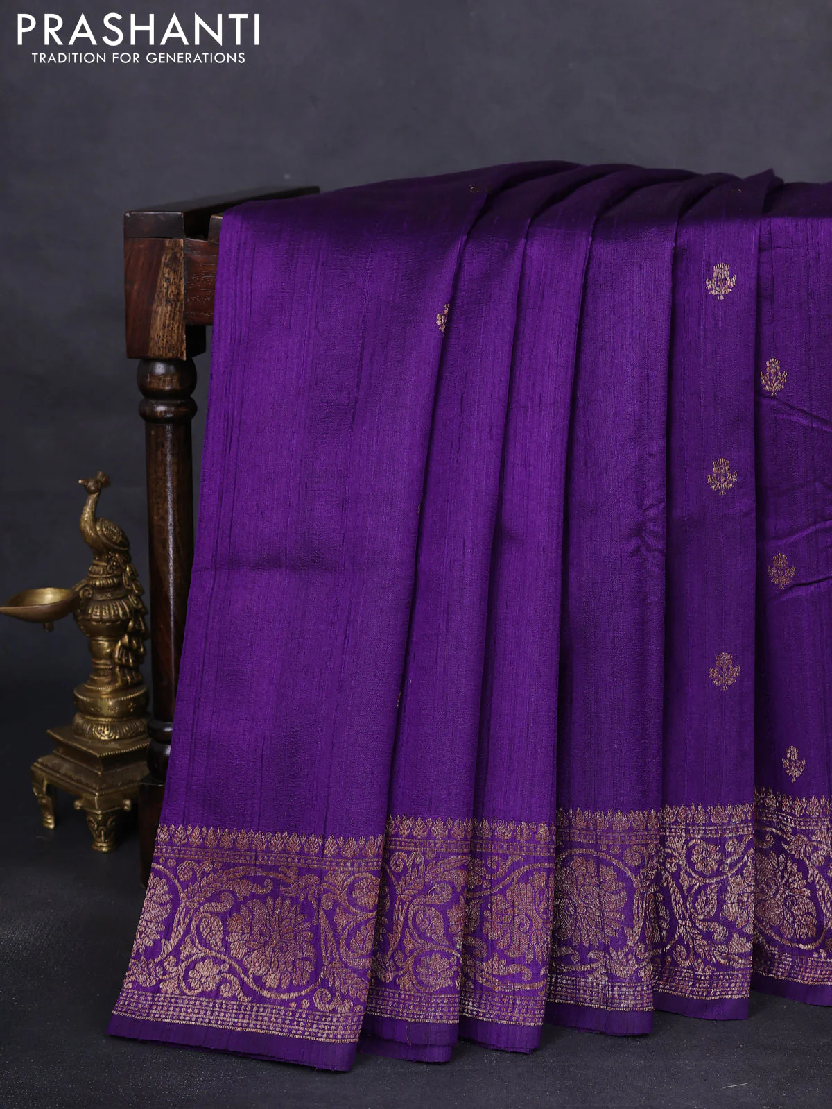 Banarasi raw silk saree violet and pink with woven buttas and woven border - Image 5