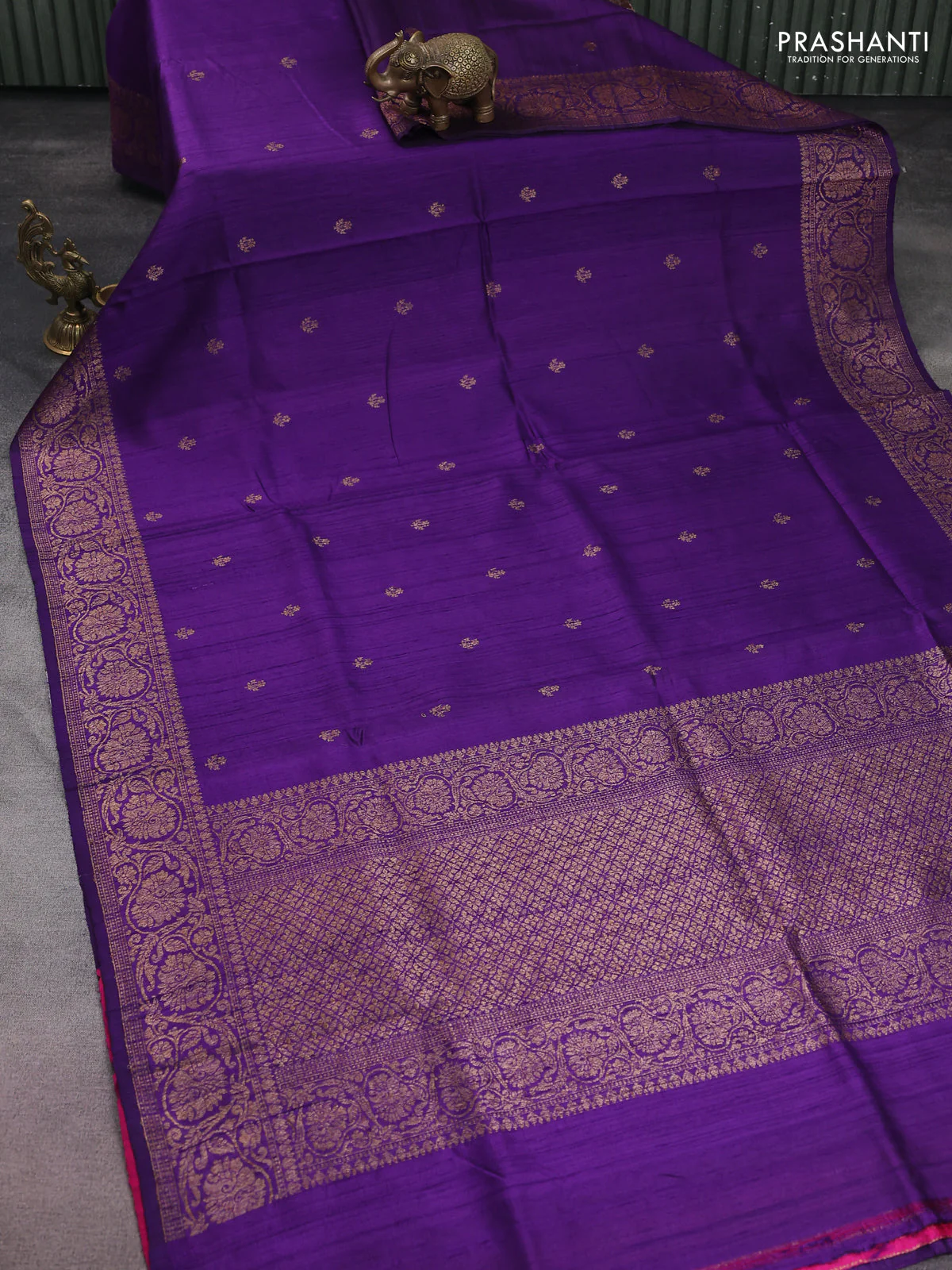 Banarasi raw silk saree violet and pink with woven buttas and woven border - Image 6