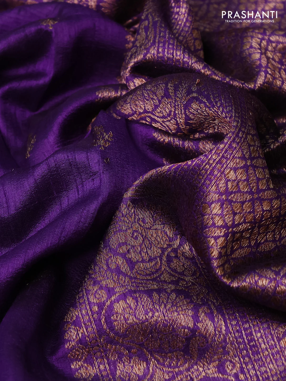 Banarasi raw silk saree violet and pink with woven buttas and woven border - Image 7