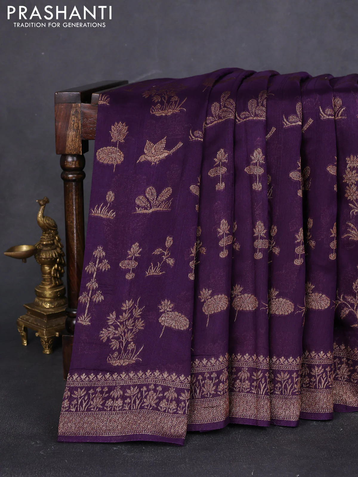Banarasi raw silk saree violet with allover thread & zari weaves and woven border