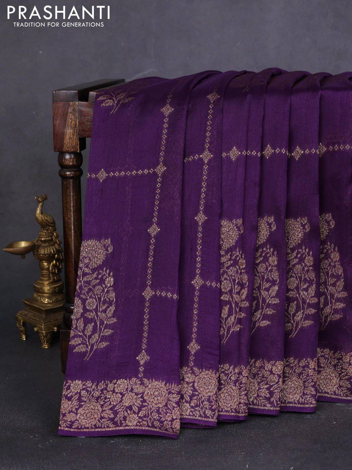 Banarasi raw silk saree violet with allover thread & zari weaves and woven border
