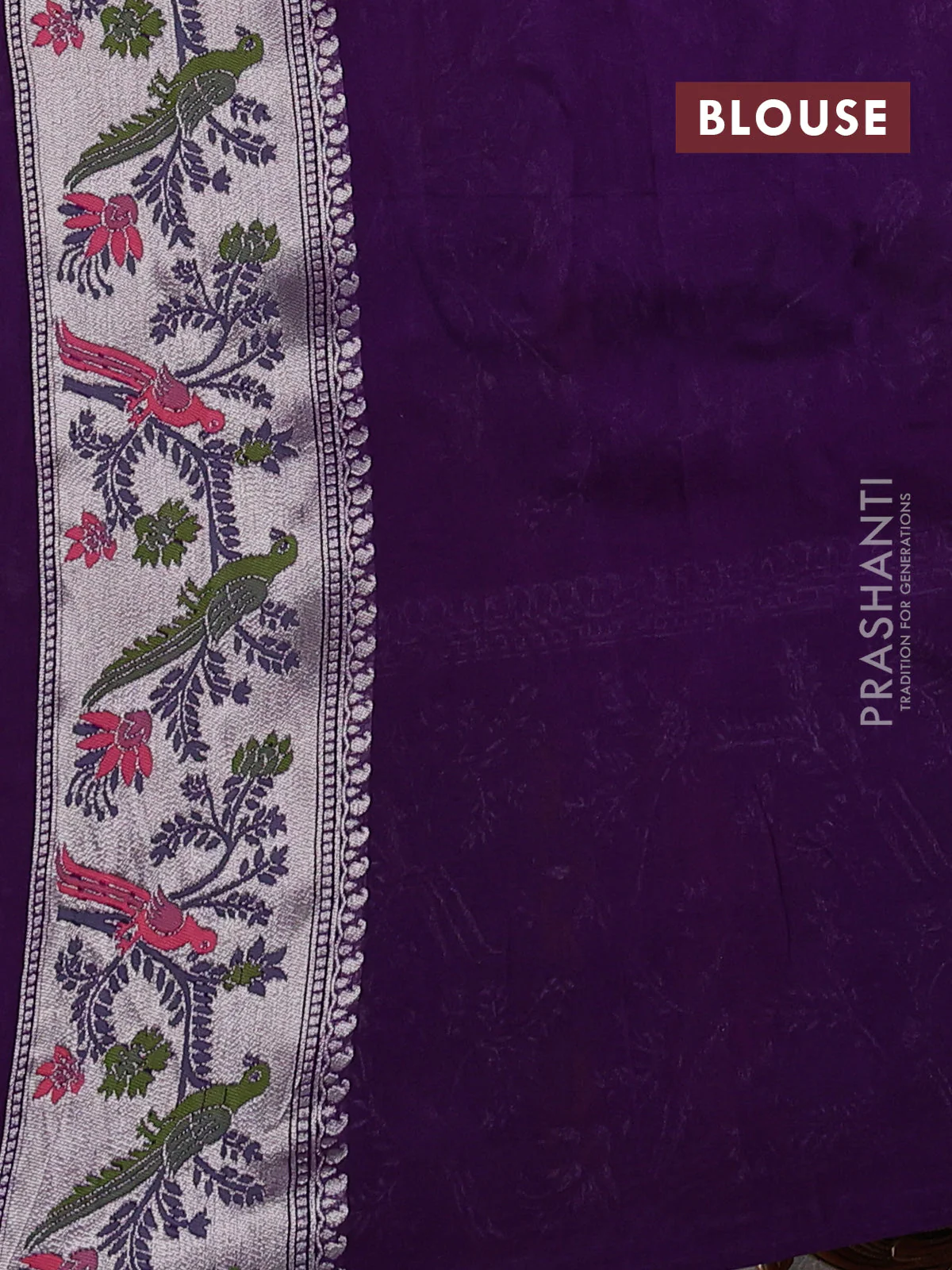 Banarasi raw silk saree violet with silver zari woven buttas and zari woven paithani style border - Image 3