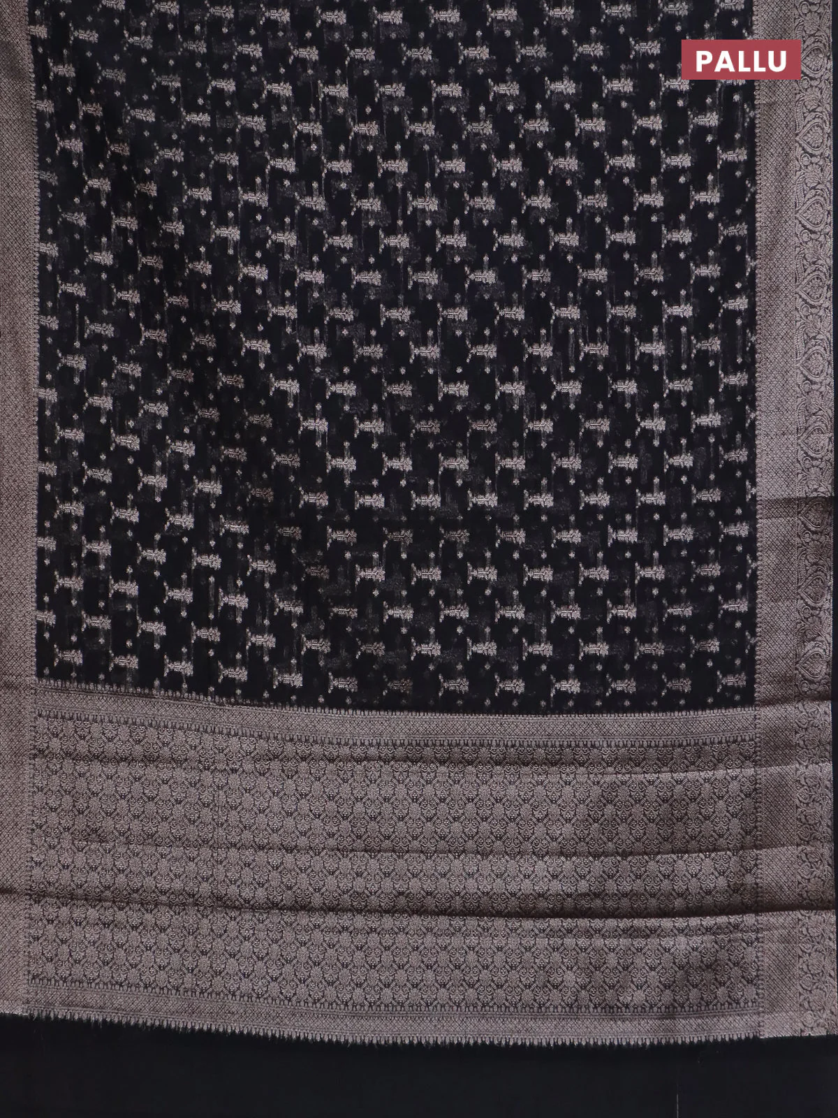 Banarasi semi chiniya saree black with allover thread & zari weaves and woven border - Image 3