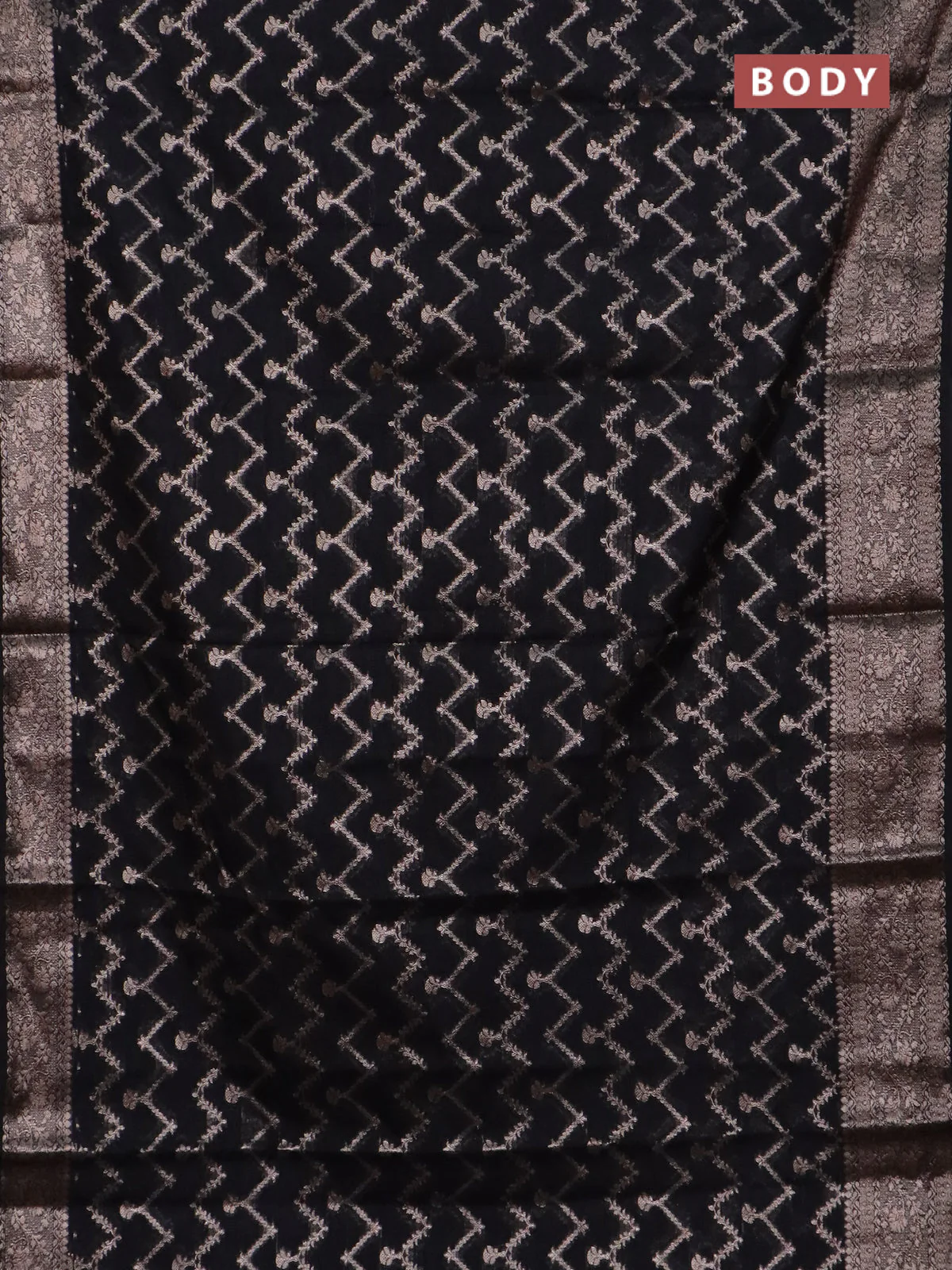Banarasi semi chiniya saree black with allover thread & zari weaves and woven border - Image 2
