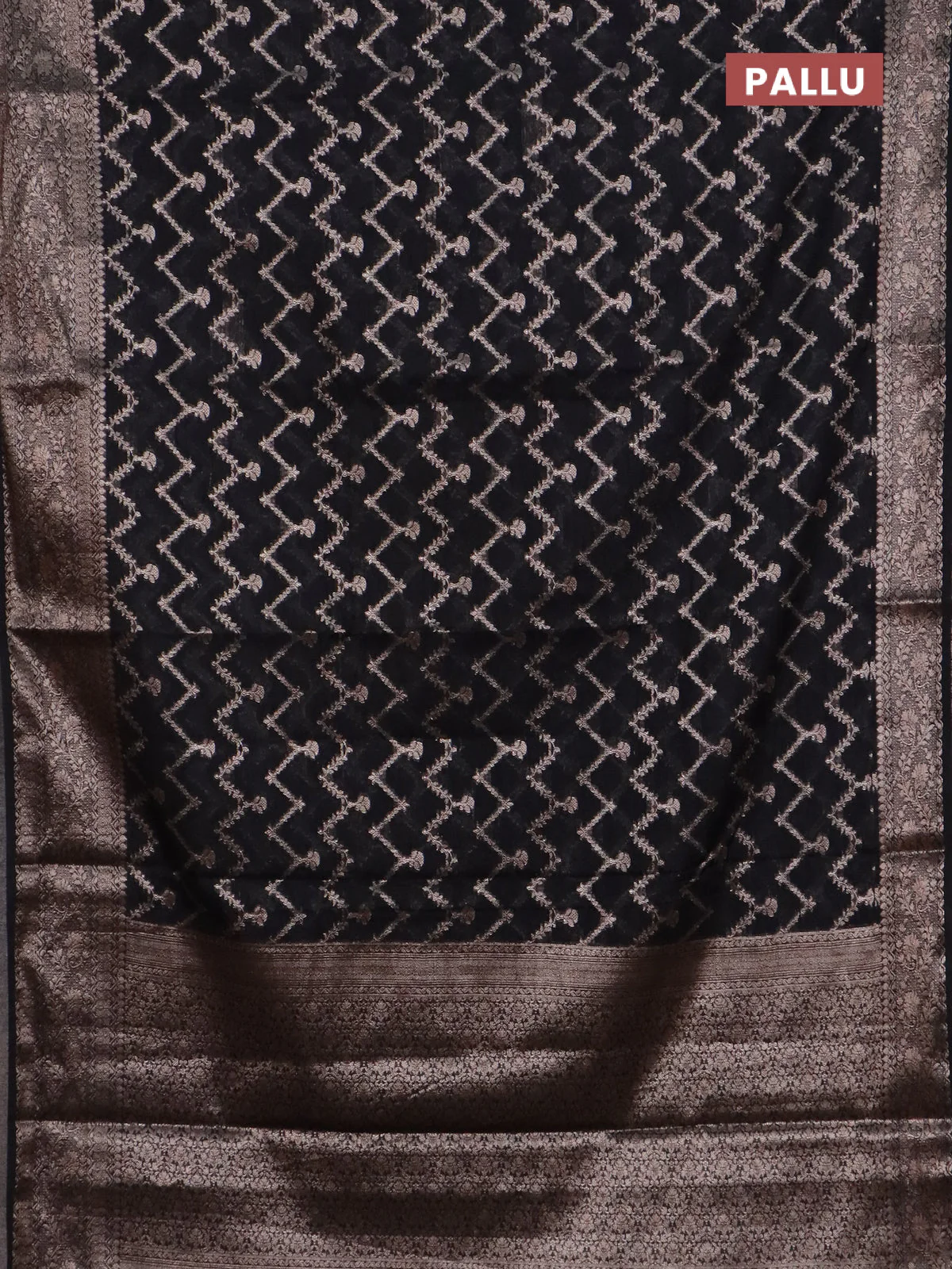 Banarasi semi chiniya saree black with allover thread & zari weaves and woven border - Image 3