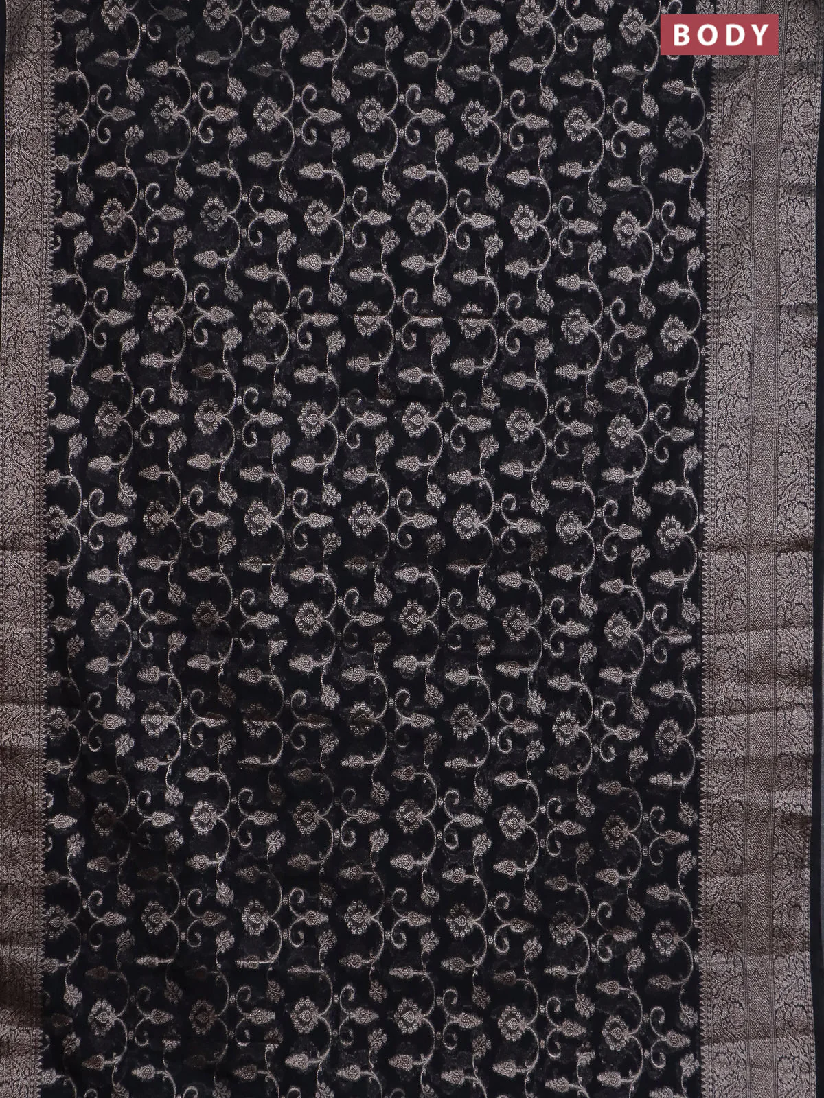 Banarasi semi chiniya saree black with allover thread & zari weaves and woven border - Image 2