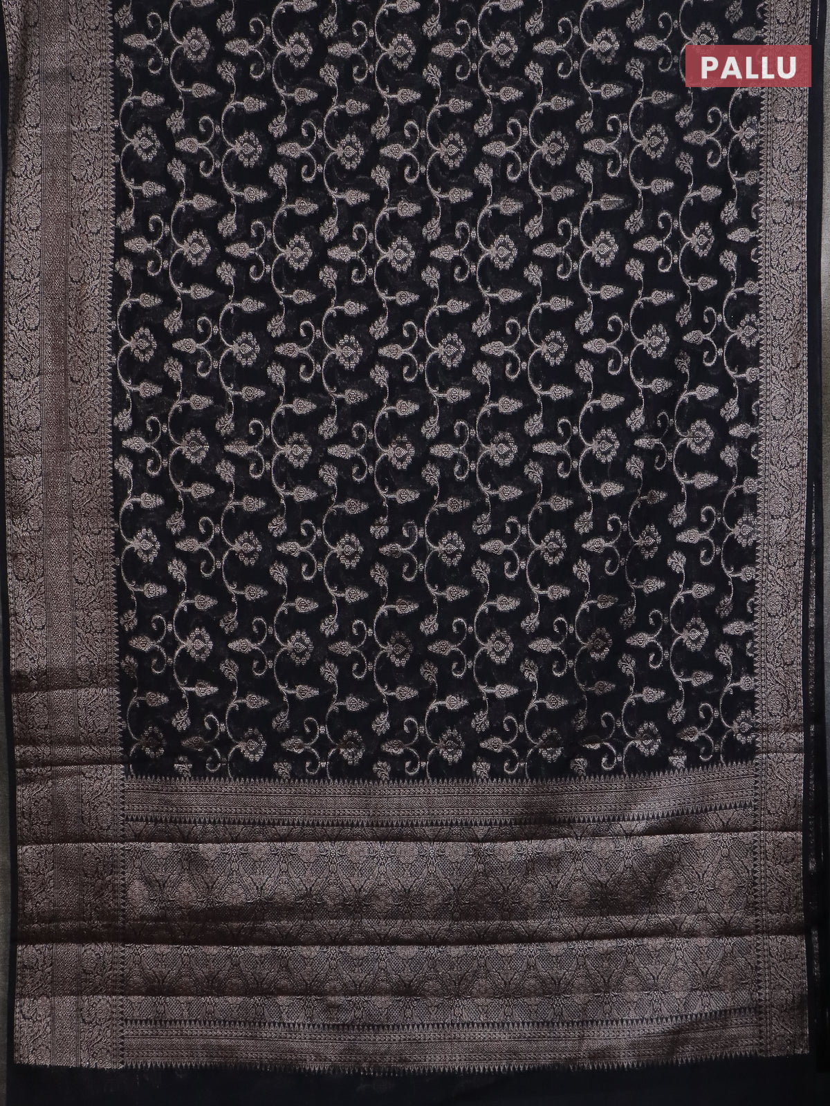 Banarasi semi chiniya saree black with allover thread & zari weaves and woven border - Image 3