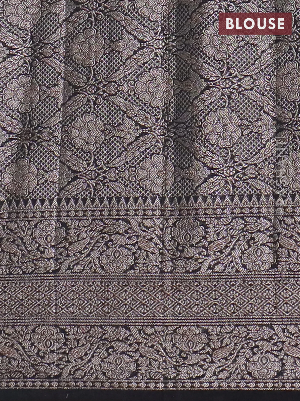 Banarasi semi chiniya saree black with allover thread & zari weaves and woven border - Image 4