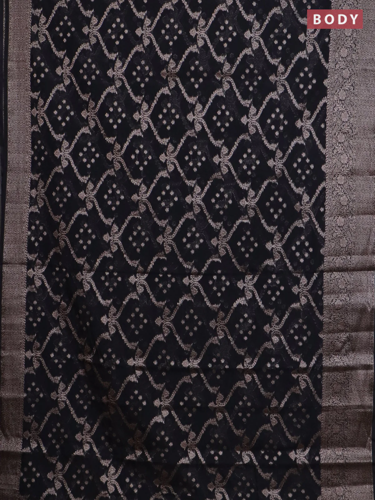 Banarasi semi chiniya saree black with allover thread & zari weaves and woven border - Image 2