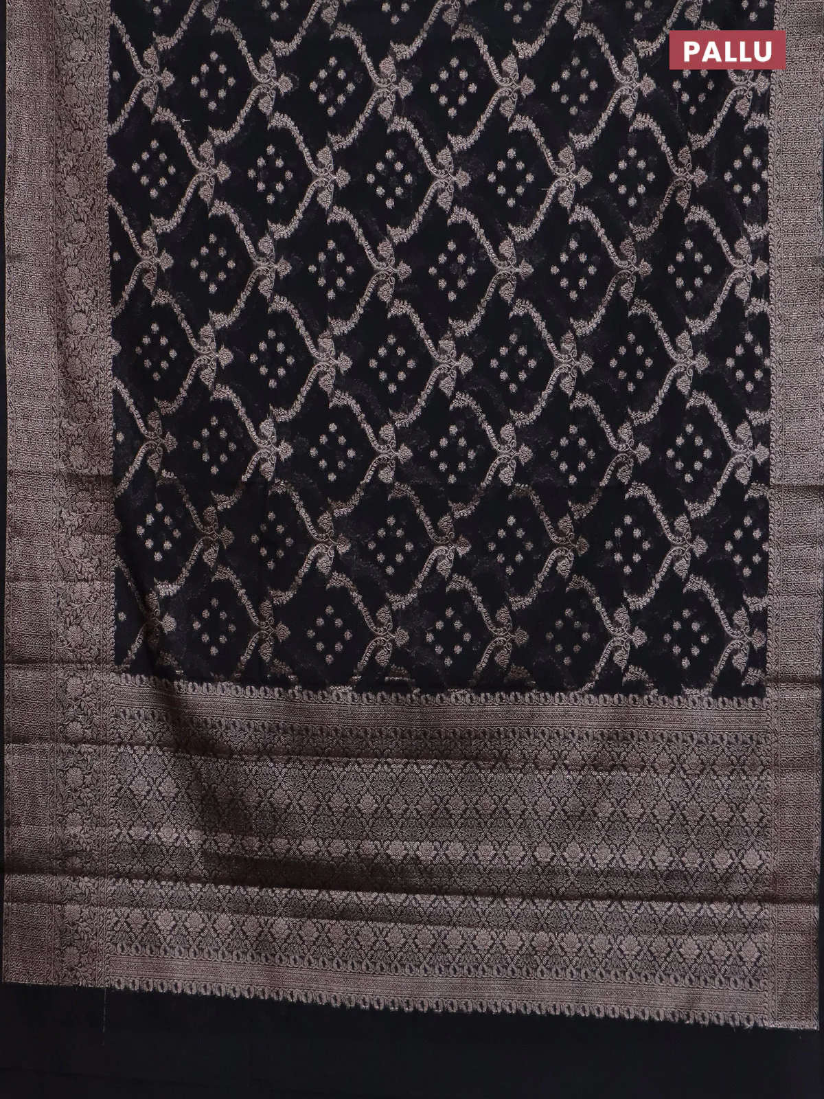 Banarasi semi chiniya saree black with allover thread & zari weaves and woven border - Image 3