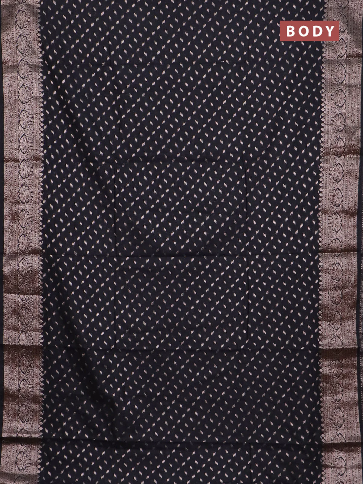 Banarasi semi chiniya saree black with allover thread & zari woven buttas and woven border - Image 2