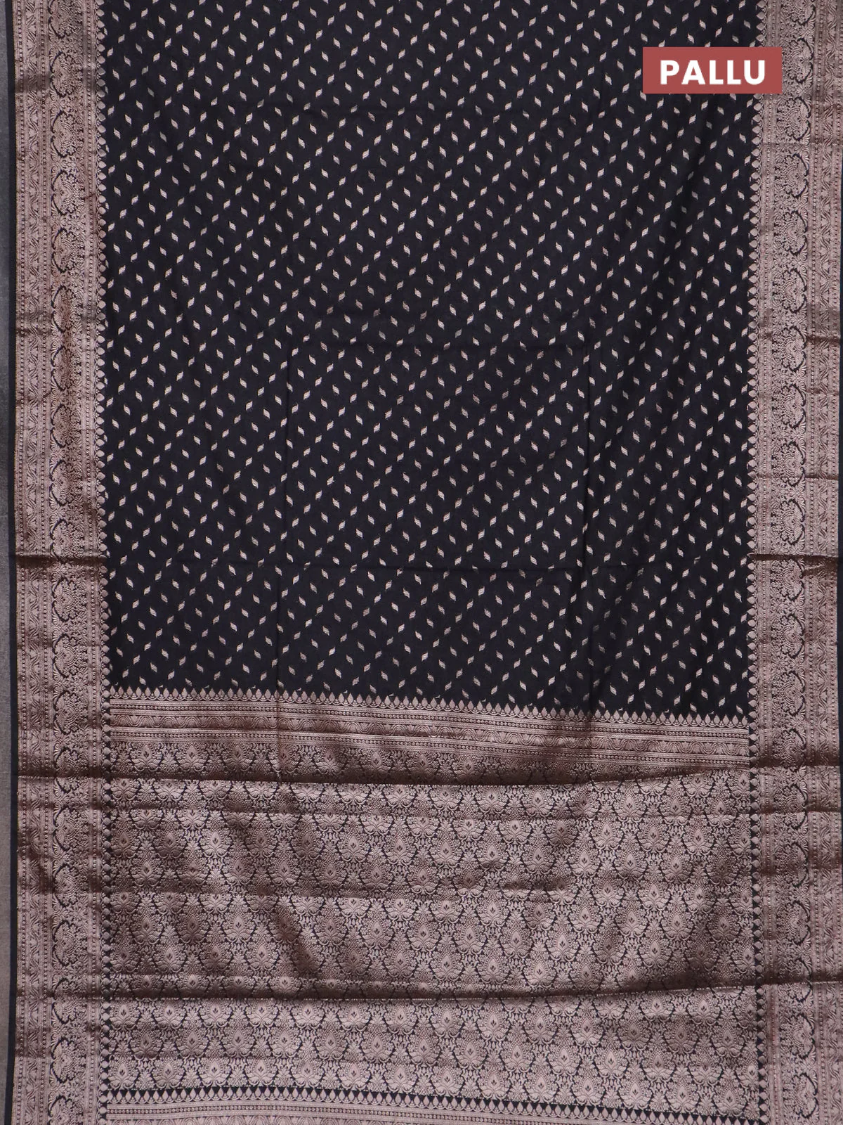 Banarasi semi chiniya saree black with allover thread & zari woven buttas and woven border - Image 3