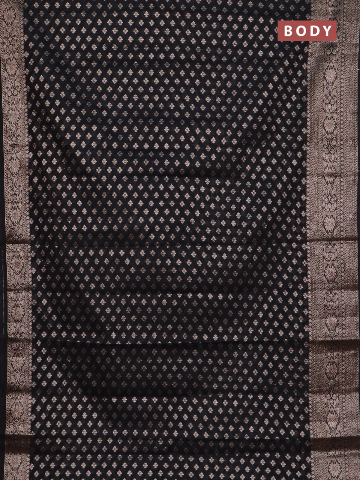 Banarasi semi chiniya saree black with allover thread & zari woven buttas and woven border - Image 2