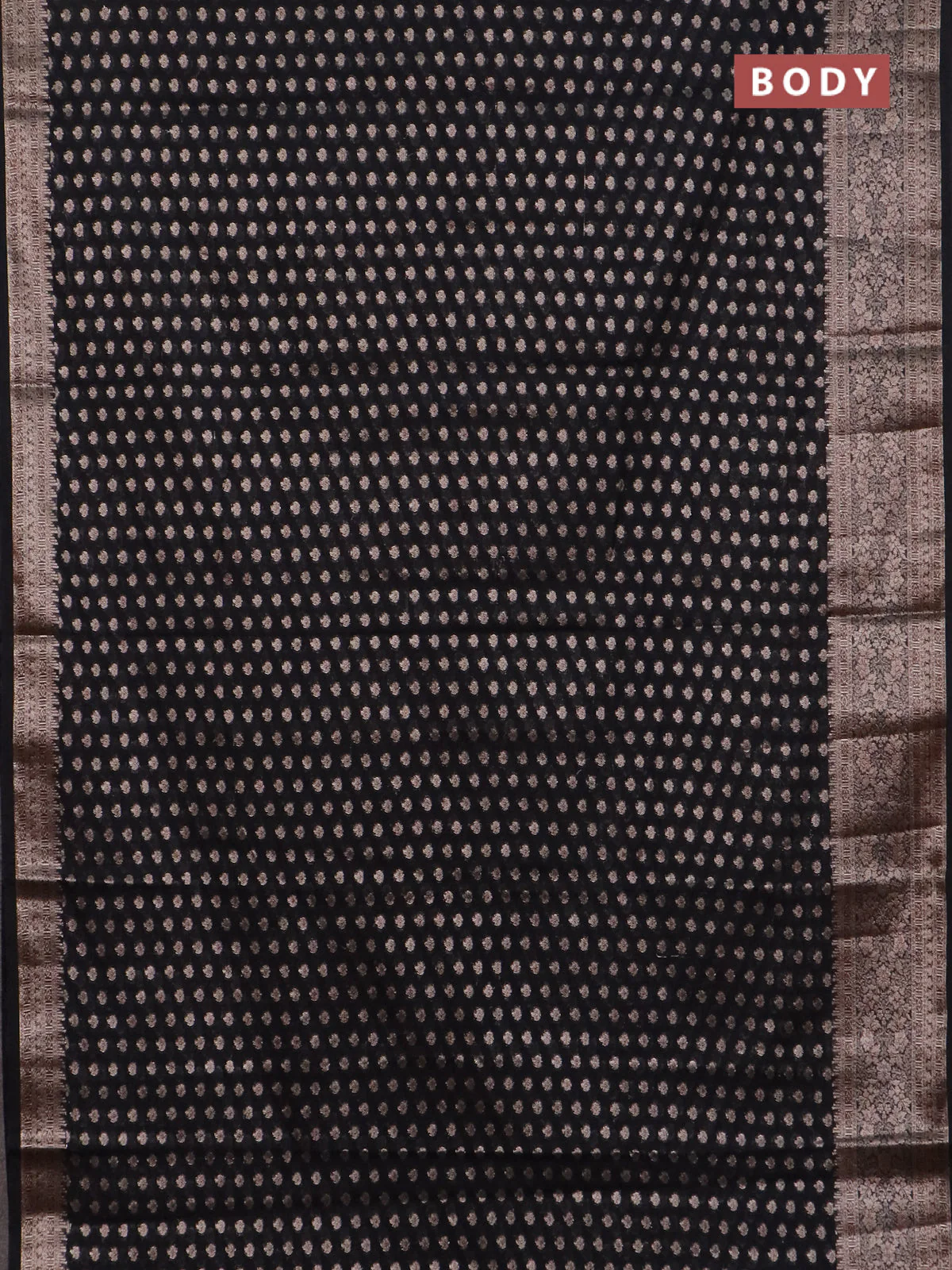 Banarasi semi chiniya saree black with allover thread & zari woven buttas and woven border - Image 2