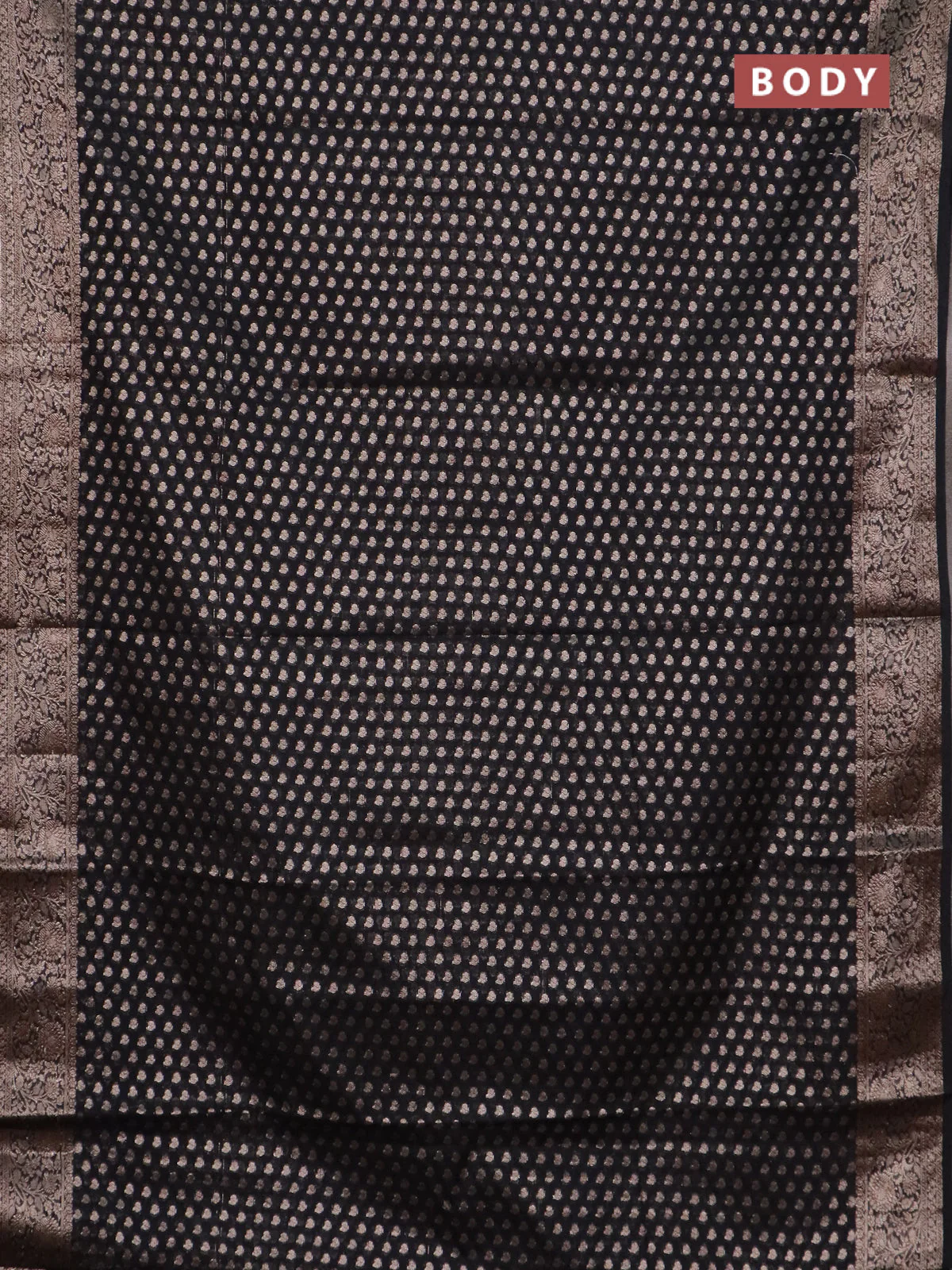 Banarasi semi chiniya saree black with allover thread & zari woven buttas and woven border - Image 2
