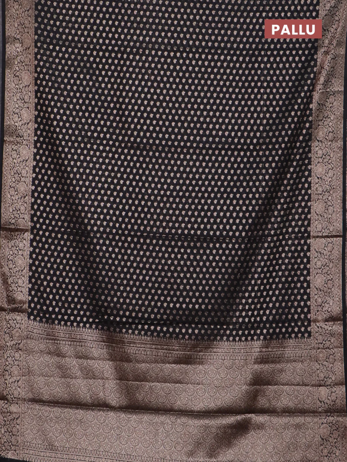 Banarasi semi chiniya saree black with allover thread & zari woven buttas and woven border - Image 3