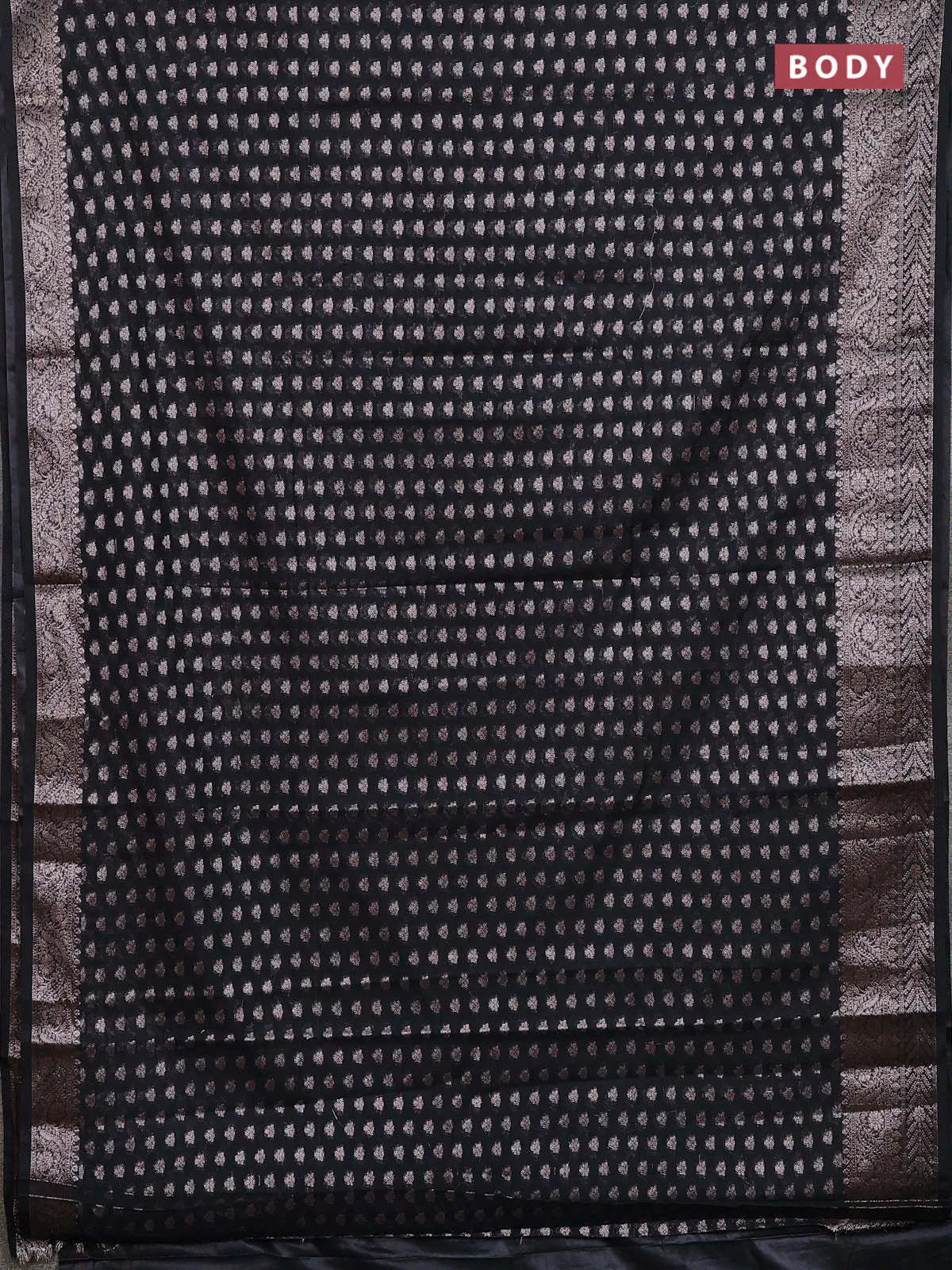 Banarasi semi chiniya saree black with allover thread & zari woven buttas and woven border - Image 2