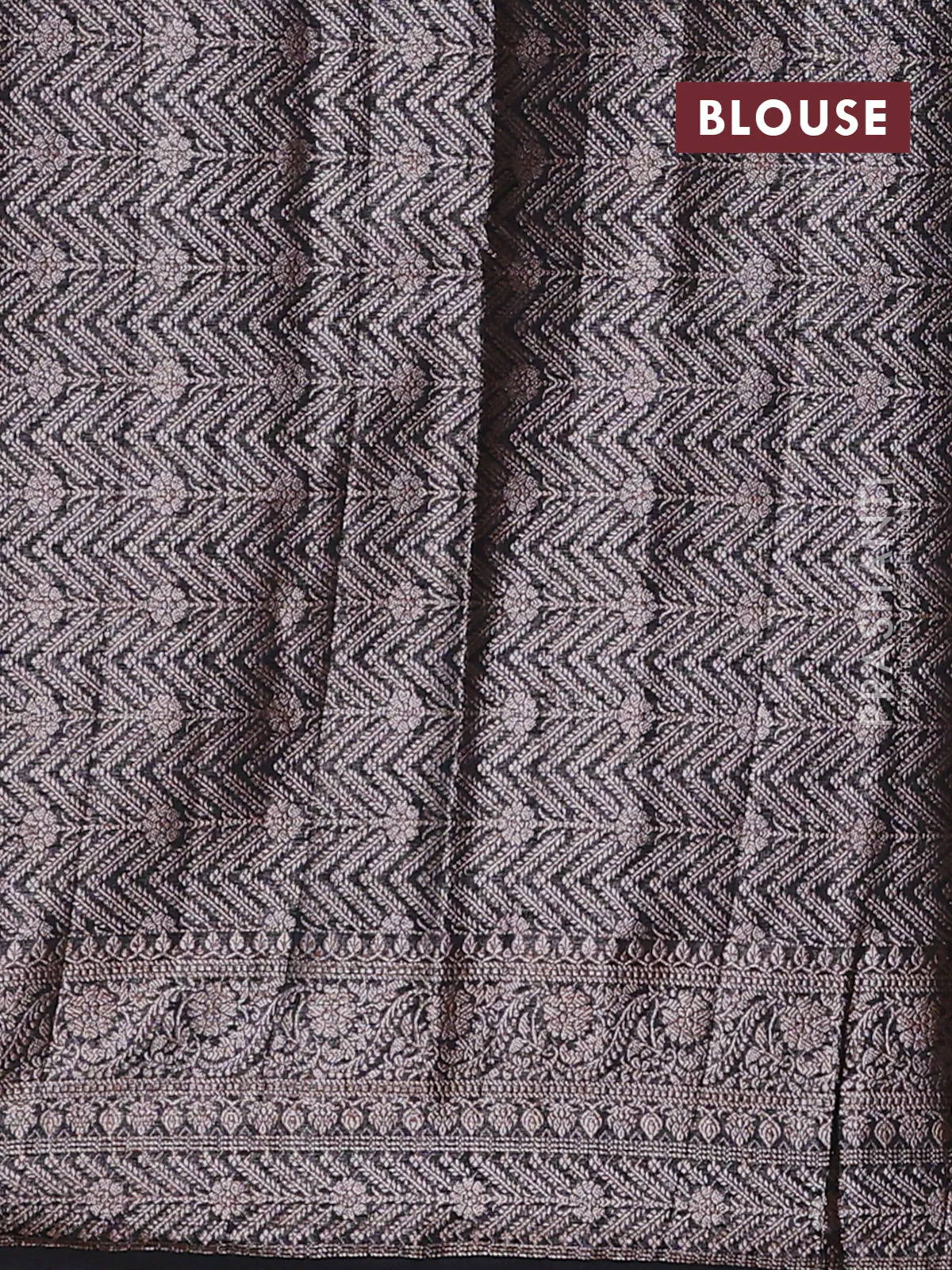 Banarasi semi chiniya saree black with allover thread & zari woven buttas and woven border - Image 4
