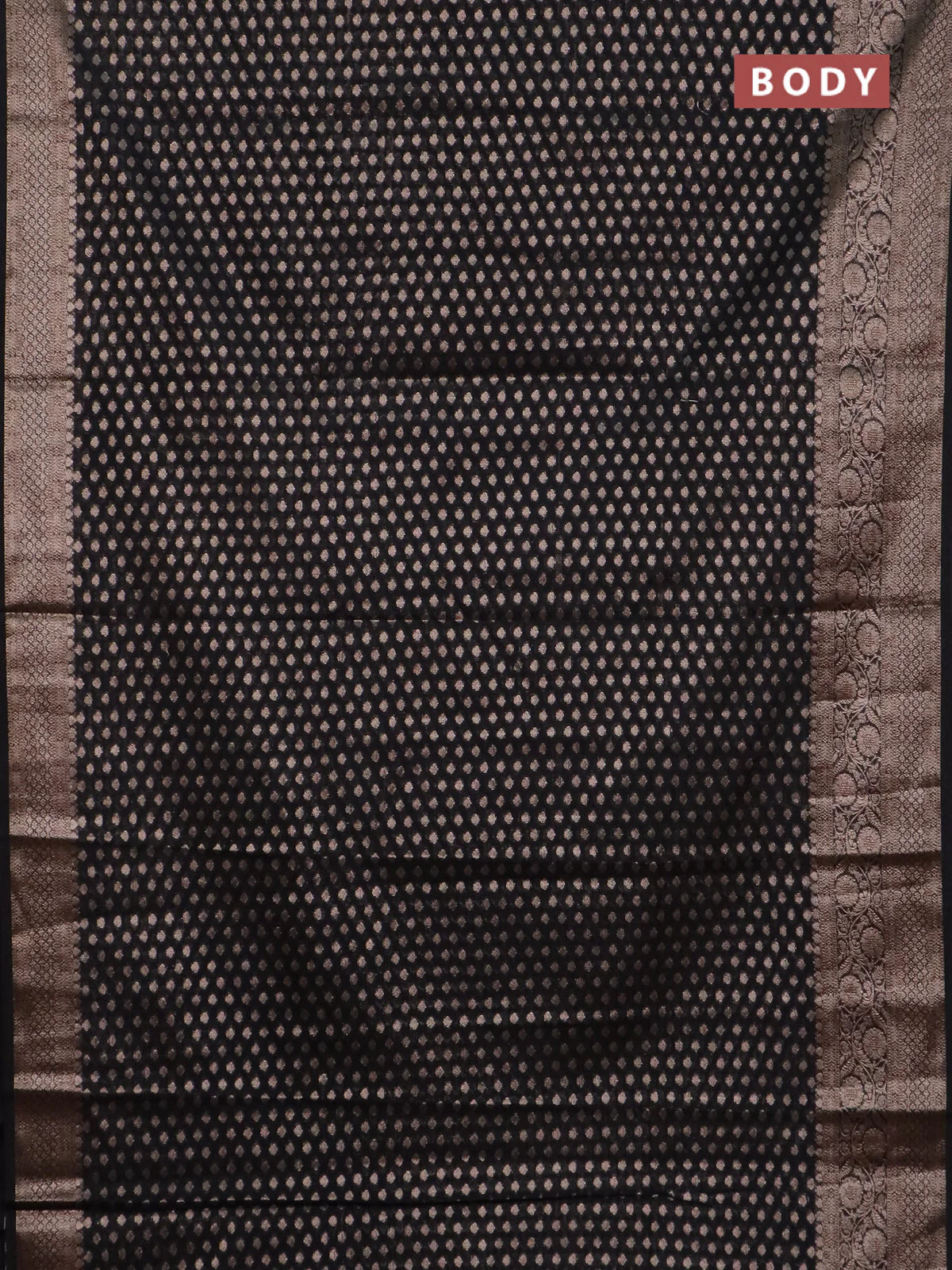 Banarasi semi chiniya saree black with allover thread & zari woven buttas and woven border - Image 2