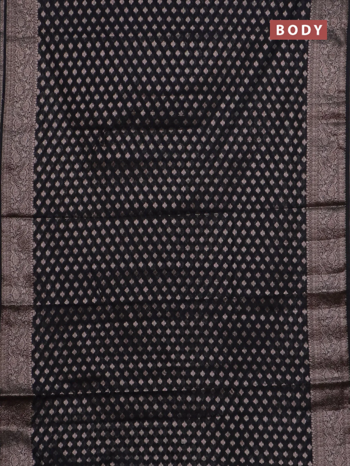 Banarasi semi chiniya saree black with allover thread & zari woven buttas and woven border - Image 2