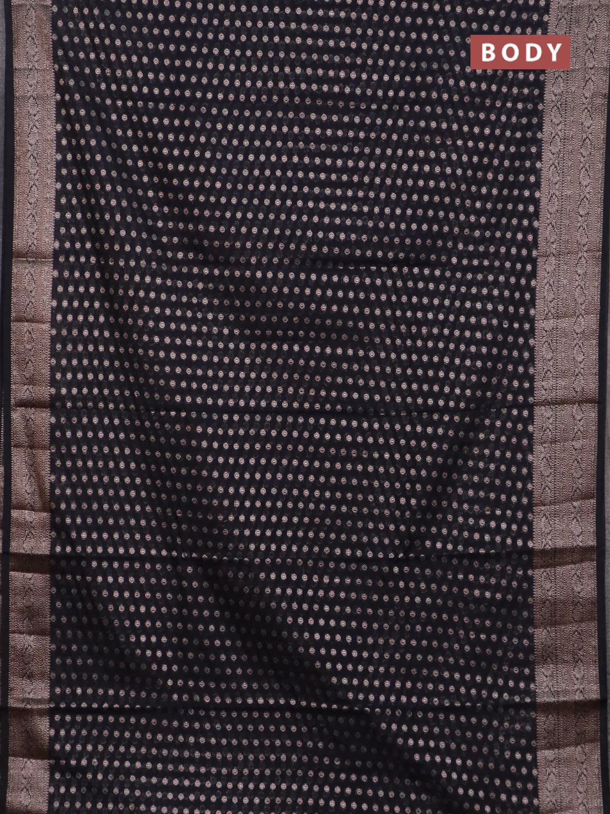 Banarasi semi chiniya saree black with allover thread & zari woven buttas and woven border - Image 2