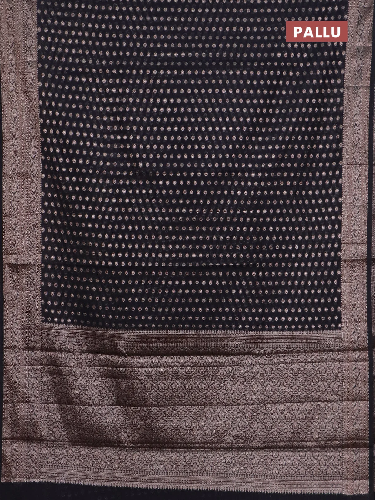 Banarasi semi chiniya saree black with allover thread & zari woven buttas and woven border - Image 3
