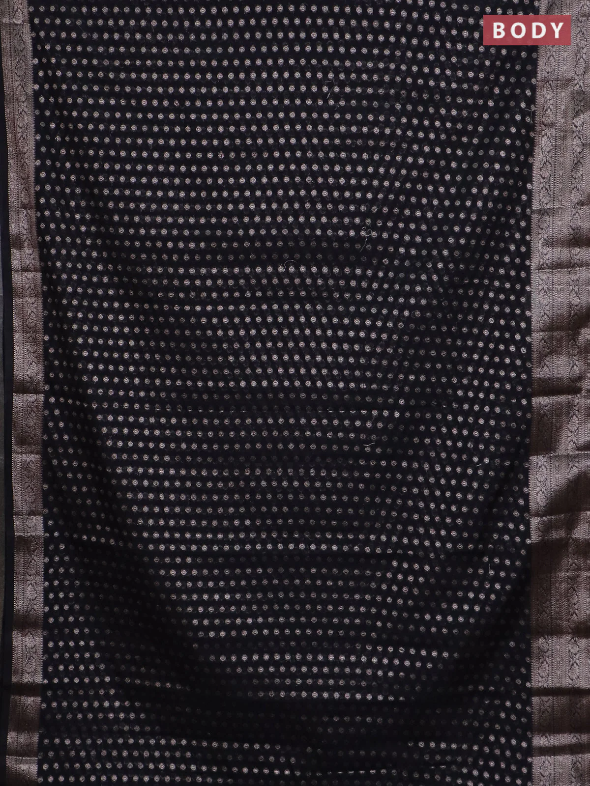 Banarasi semi chiniya saree black with allover thread & zari woven buttas and woven border - Image 2