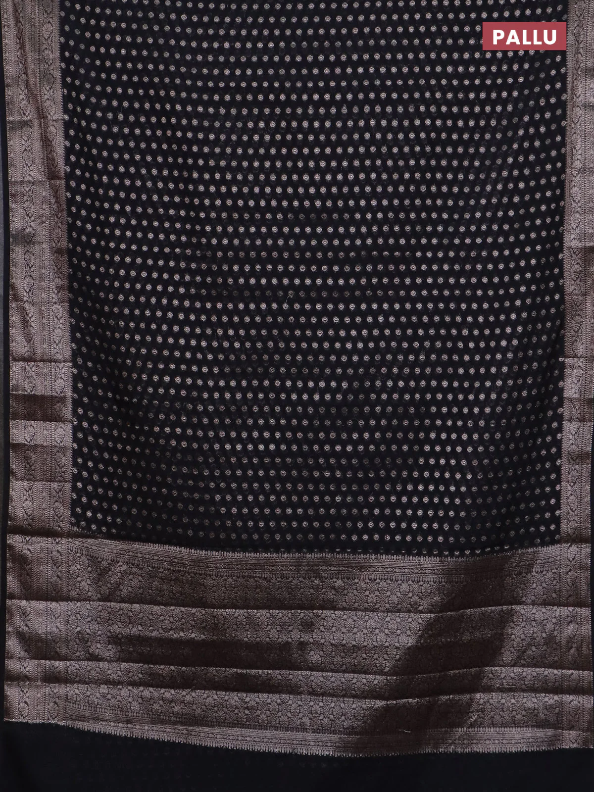 Banarasi semi chiniya saree black with allover thread & zari woven buttas and woven border - Image 3