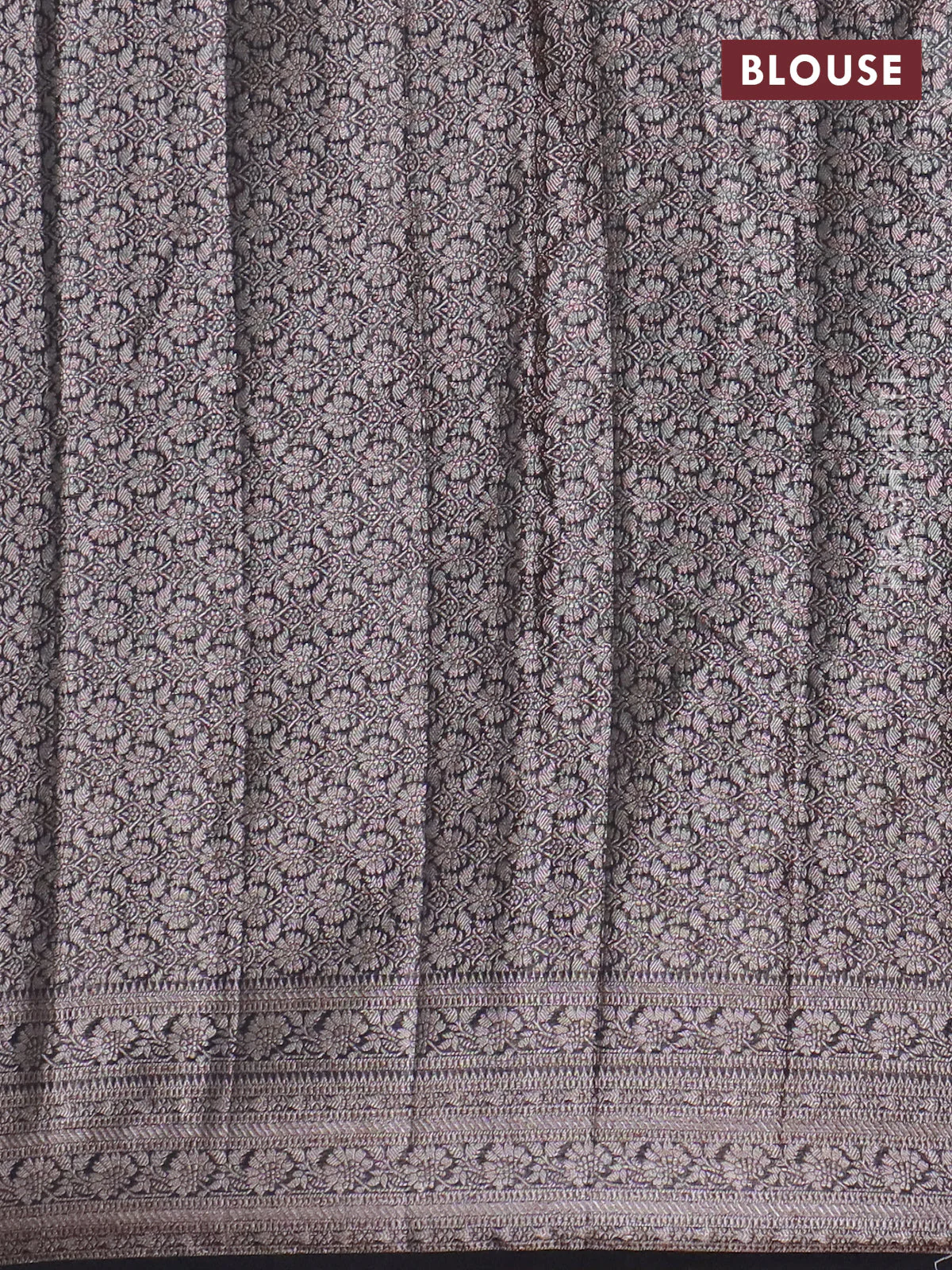 Banarasi semi chiniya saree black with allover thread & zari woven buttas and woven border - Image 4