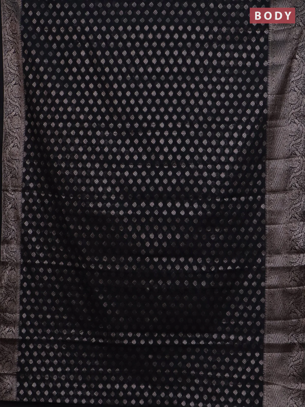 Banarasi semi chiniya saree black with allover thread & zari woven buttas and woven border - Image 2