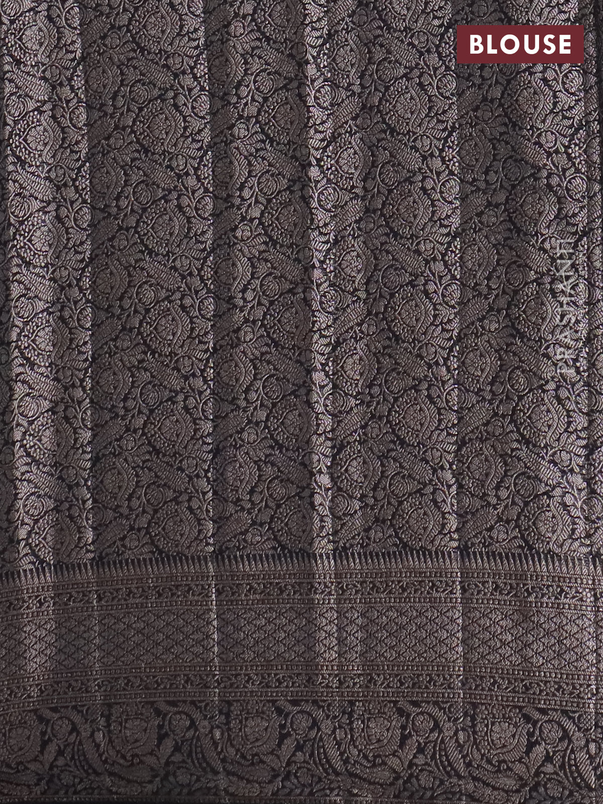 Banarasi semi chiniya saree black with allover thread & zari woven buttas and woven border - Image 4
