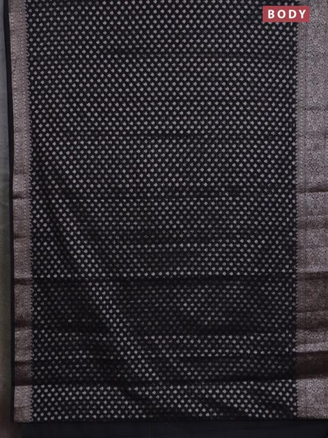 Banarasi semi chiniya saree black with allover thread & zari woven buttas and woven border - Image 2