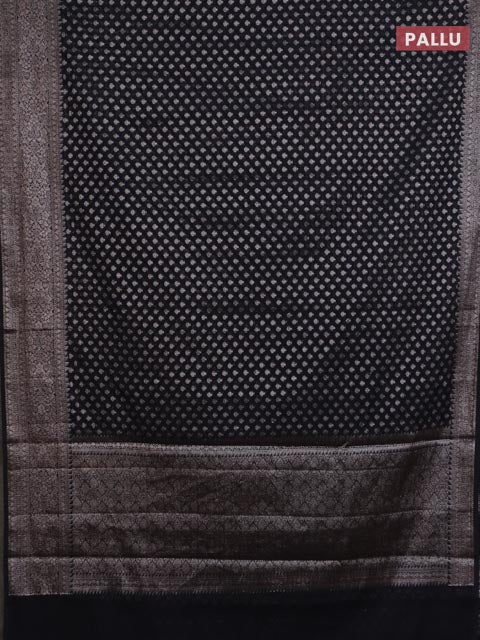 Banarasi semi chiniya saree black with allover thread & zari woven buttas and woven border - Image 3