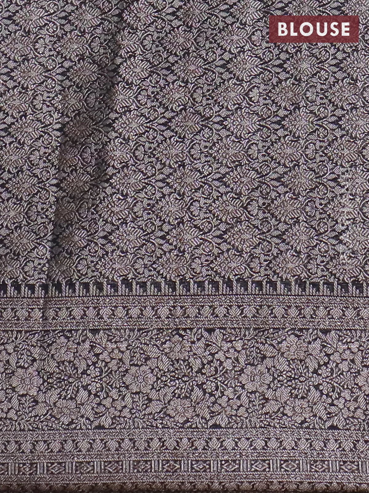 Banarasi semi chiniya saree black with allover thread & zari woven buttas and woven border - Image 4