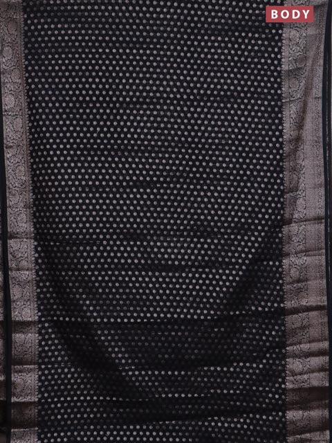 Banarasi semi chiniya saree black with allover thread & zari woven buttas and woven border - Image 2