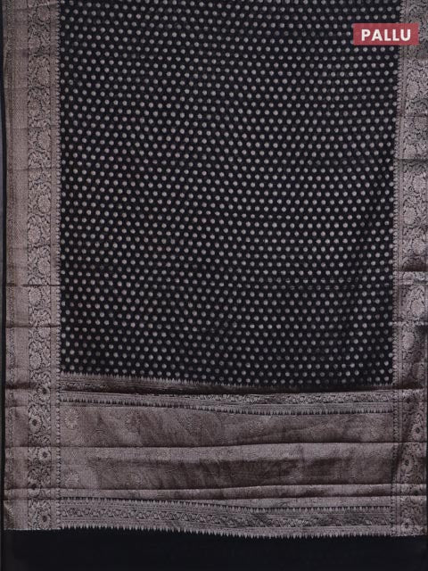 Banarasi semi chiniya saree black with allover thread & zari woven buttas and woven border - Image 3